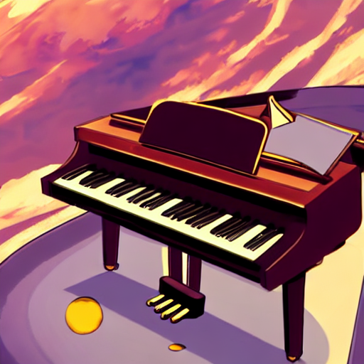 A Piano Drawn in the watercolor style