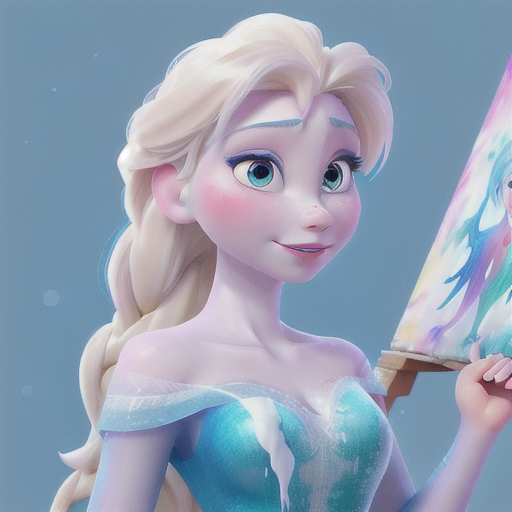 Elsa as an artist covered in paint